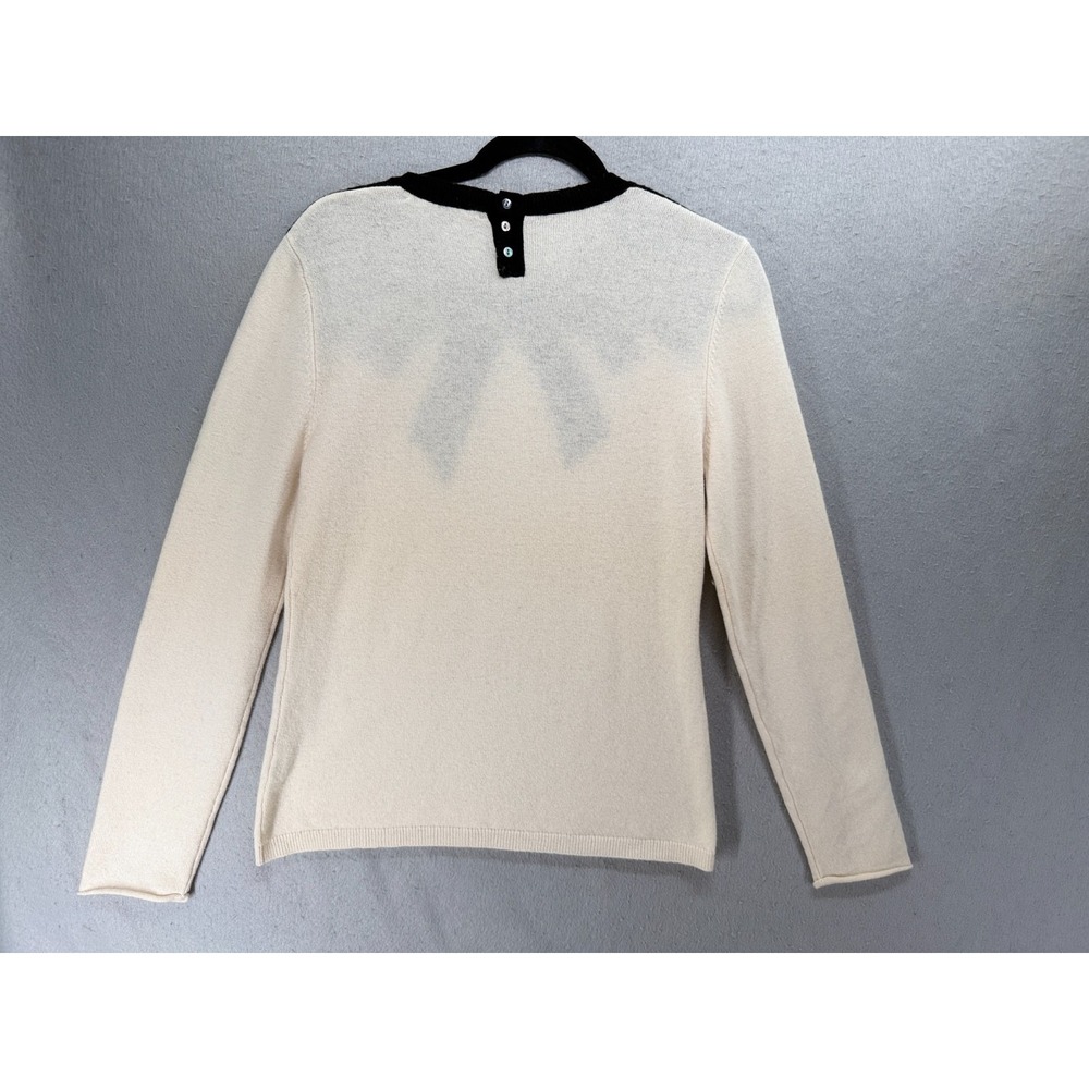 Saks Fifth Avenue Cashmere Sweater Women M Ivory Black Bow Quiet Luxury Feminine - Picture 6 of 14